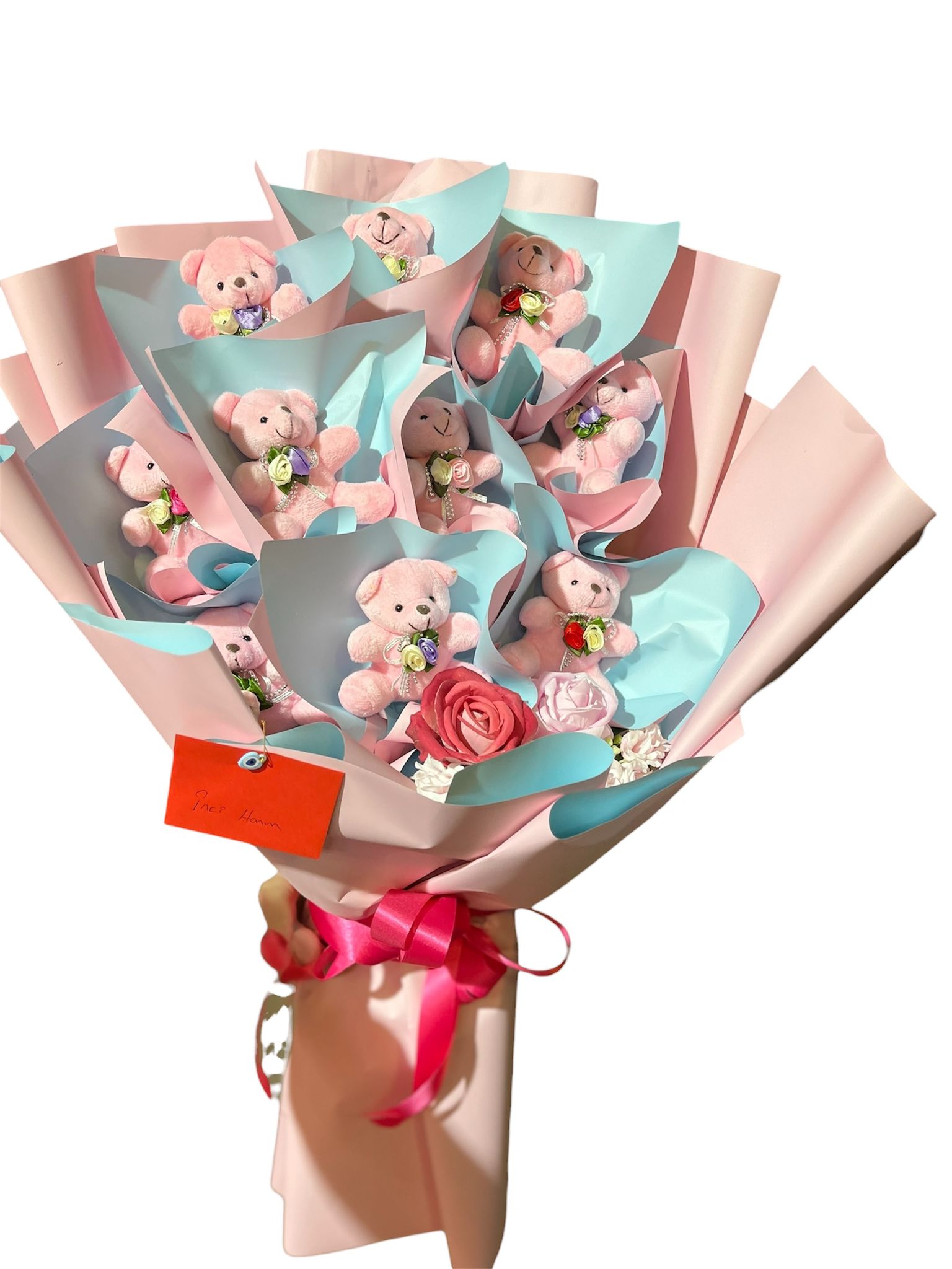 Sevimli pembe ayıcık buketı 10'Lu