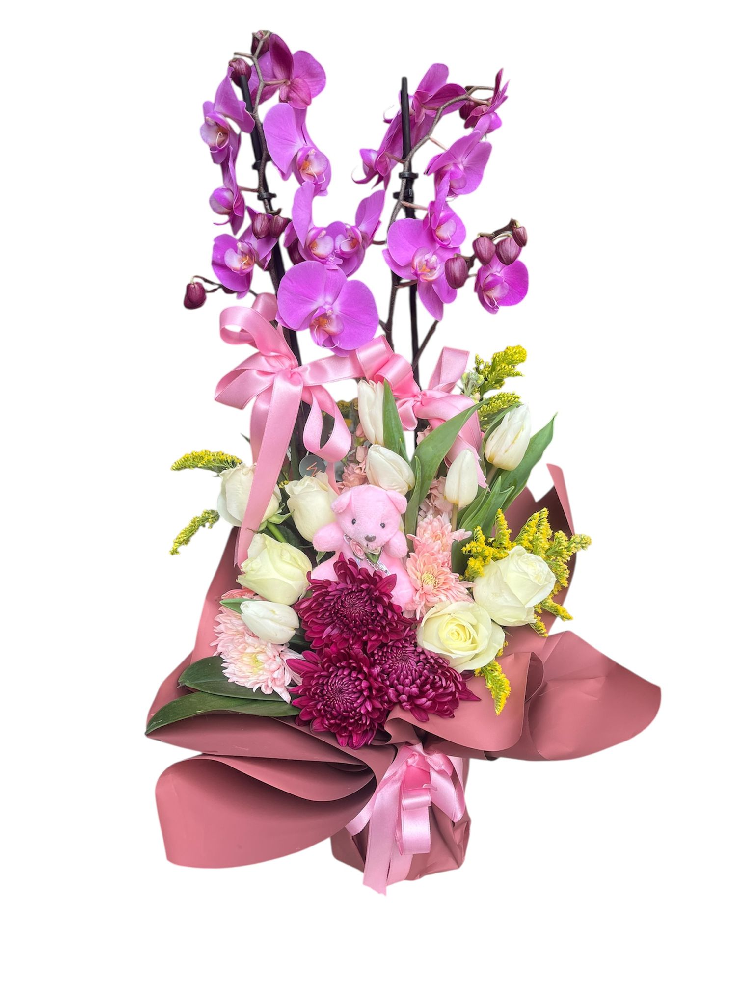 Şık seramikte Çift Dal Aranjmanlı Pembe Orkide