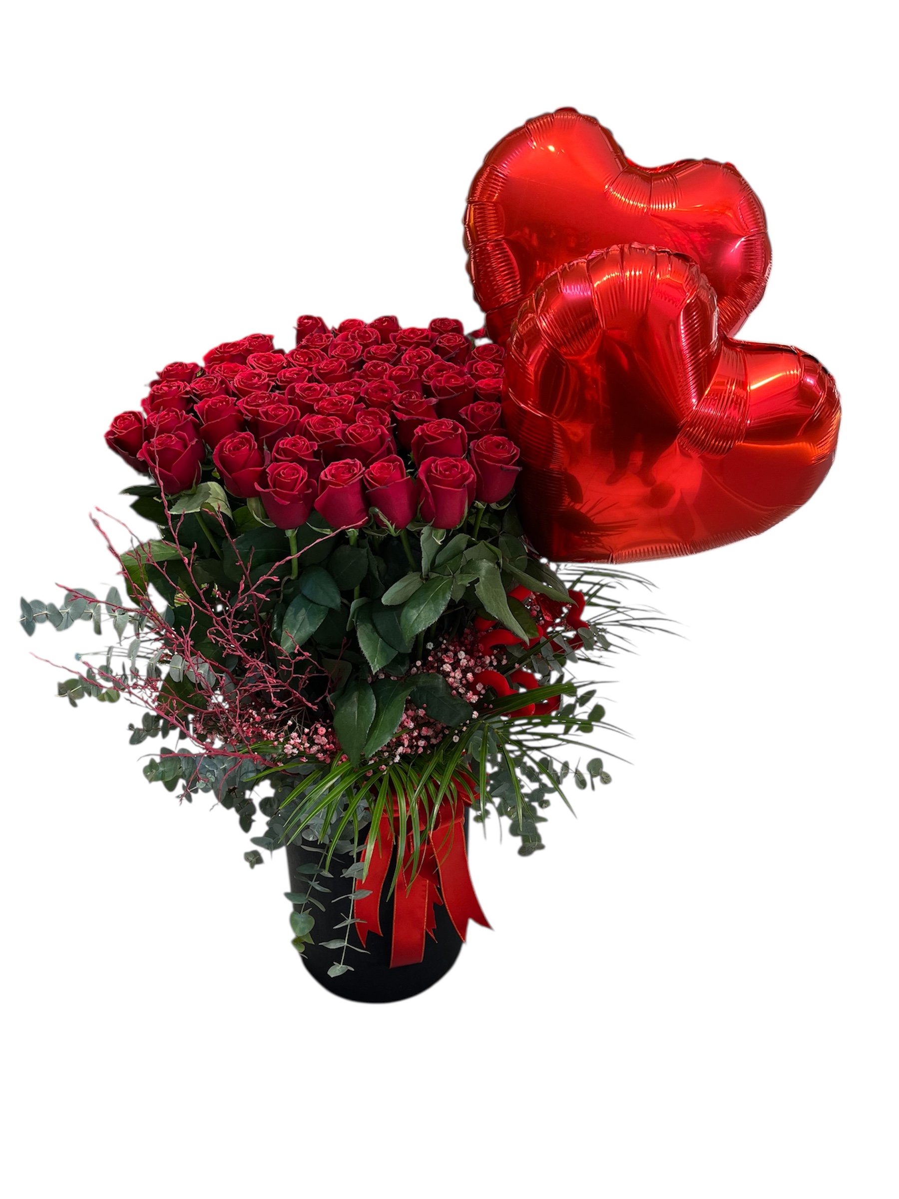 Dev silindir kutuda 50’Li kırmızı gül