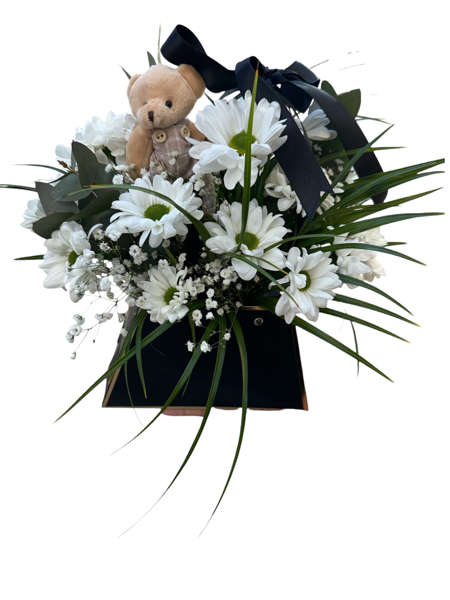 Özel kutuda beyaz papatya aranjmanı